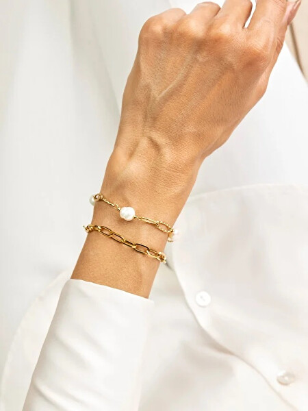 Pozlacený dvojitý náramek s perlami Dakota White Bracelet MCB23044G
