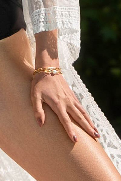 Brățară dublă placată cu aur și perle Dakota White Bracelet MCB23044G