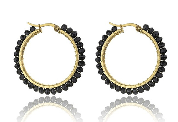 Stylové pozlacené kruhy Elena Black Earrings MCE23028G