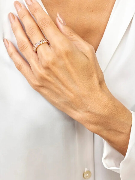 Třpytivý pozlacený prsten s růžovými zirkony Arabella Pink Ring MCR23053G
