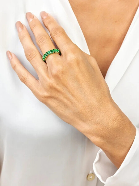 Inel strălucitor placat cu aur cu zirconi verzi Arabella Green Ring MCR23048G