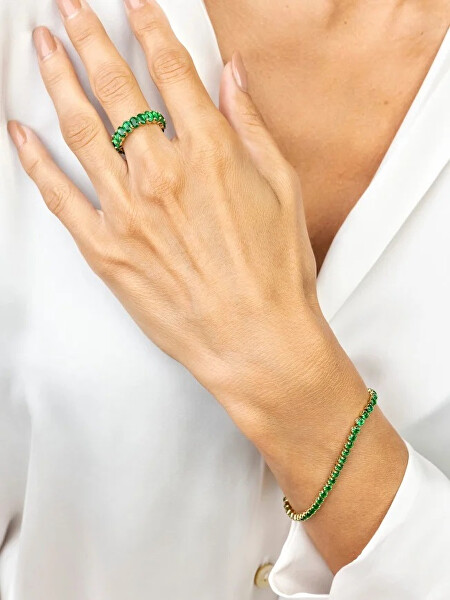 Inel strălucitor placat cu aur cu zirconi verzi Arabella Green Ring MCR23048G