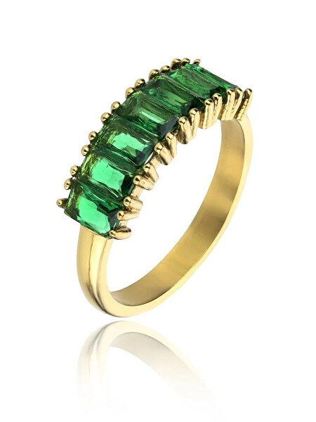 Blyštivý pozlátený prsteň so zirkónmi Leila Green Ring MCR23062G
