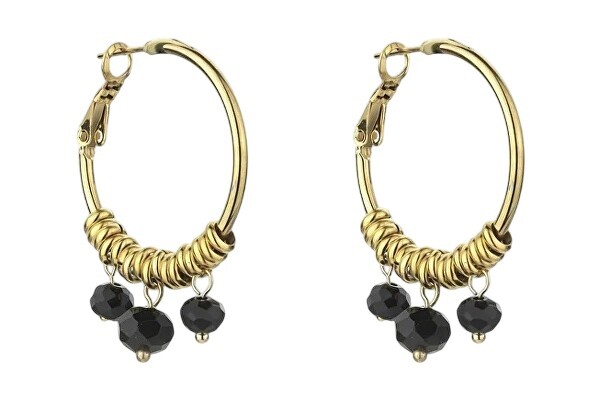 Pozlacené kruhové náušnice Zoey Black Earrings MCE23010G