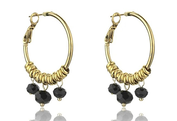 Pozlacené kruhové náušnice Zoey Black Earrings MCE23010G