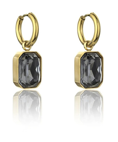 Pozlacené náušnice s černými kamínky Royalty Grey Earrings MCE23150G