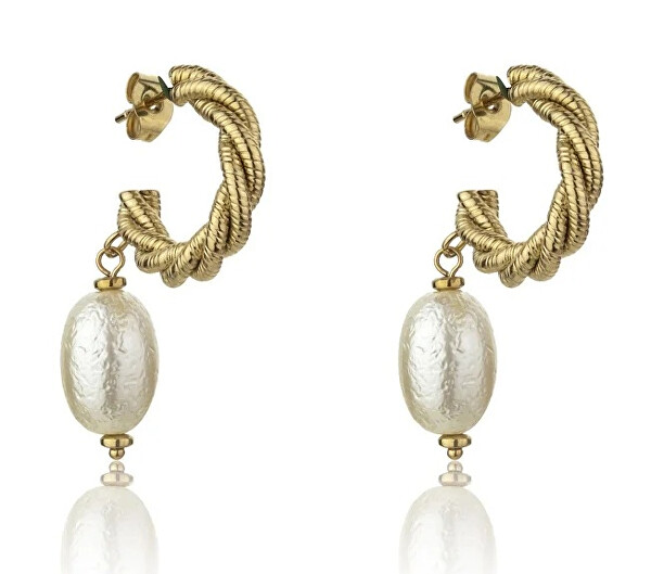 Pozlacené náušnice s umělou perlou Grace White Earrings MCE23005G