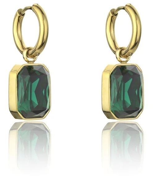 Aranyozott fülbevaló zöld kövekkel Royalty Green Earrings MCE23151G