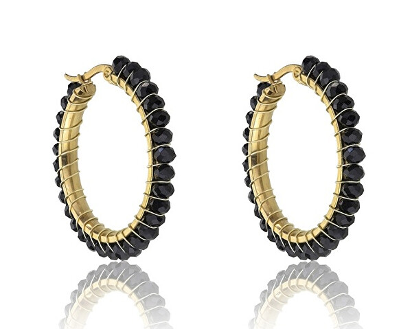 Stylové pozlacené kruhy Elena Black Earrings MCE23028G