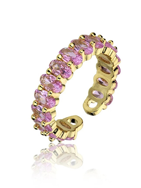 Inel strălucitor placat cu aur cu zirconi roz Arabella Pink Ring MCR23053G