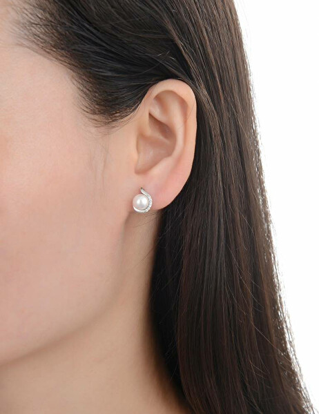 Elegáns ezüst fülbevaló gyöngyökkel és cirkóniumokkal E0001852