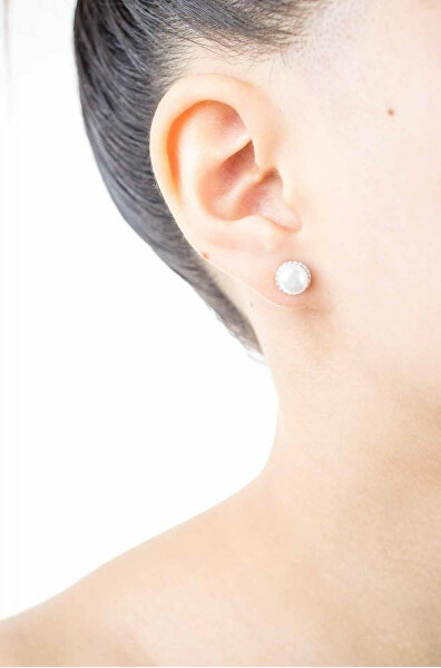 Elegantné strieborné náušnice s perlami a zirkónmi EP000111