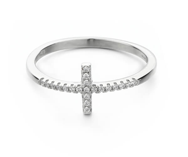 Elegáns ezüst gyűrű kereszttel R00020
