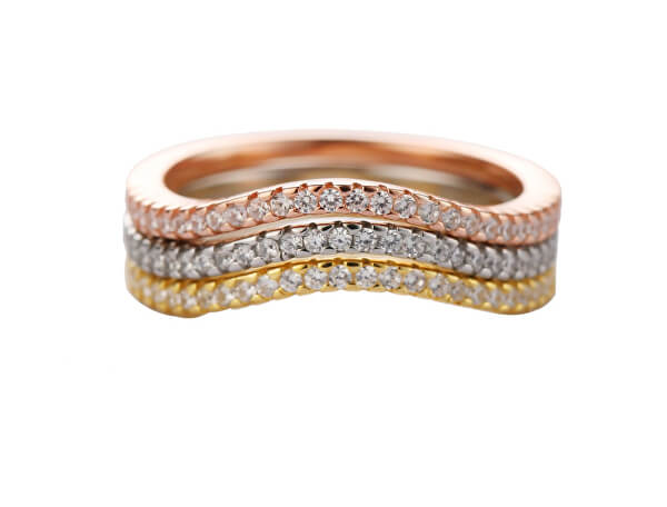 Elegante set di anelli tricolore in argento con zirconi R00020