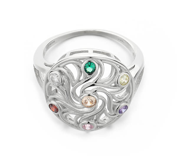 Játékos ezüst gyűrű színes cirkónium kővel R00021