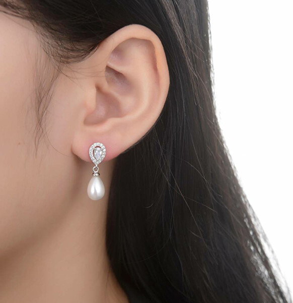 Egyedi ezüst fülbevaló gyöngyökkel és cirkónium kövekkel E0003107