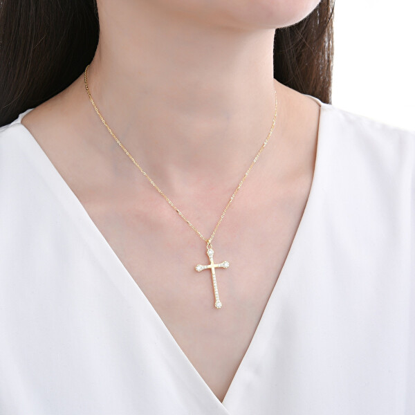 Nadčasový pozlacený náhrdelník Kříž se zirkony N0001051