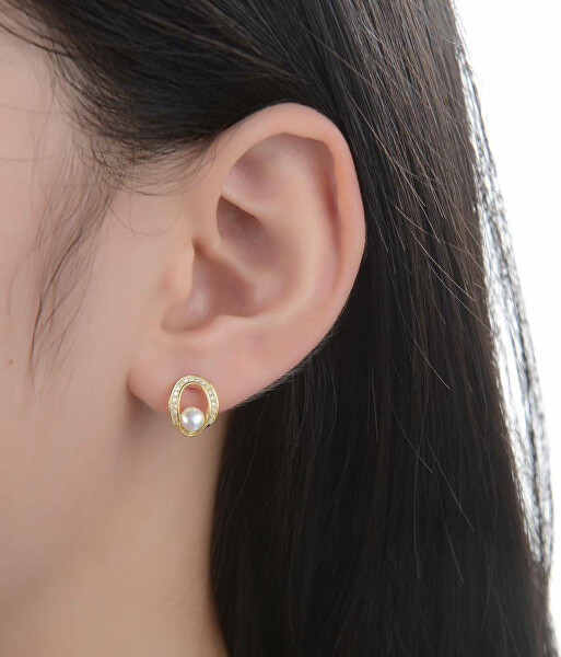 Gyönyörű aranyozott fülbevaló szintetikus gyöngyökkel E0003100