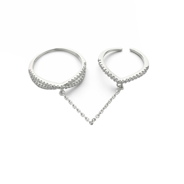 Doppio anello in argento con zirconi R00022