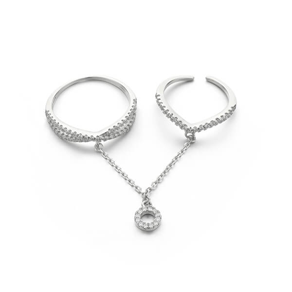 Doppio anello in argento con zirconi R00022
