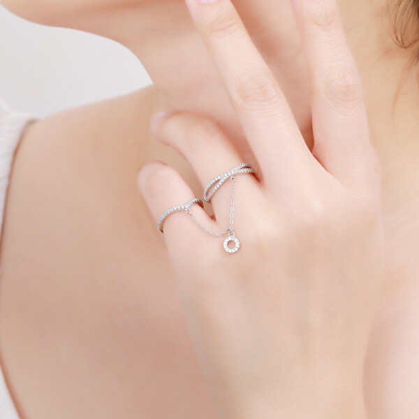 Luxus dupla ezüst gyűrű cirkónium kövekkel R00022