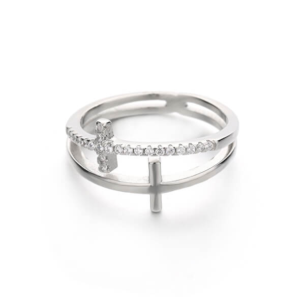 Lussuoso anello doppio in argento con croci R00020