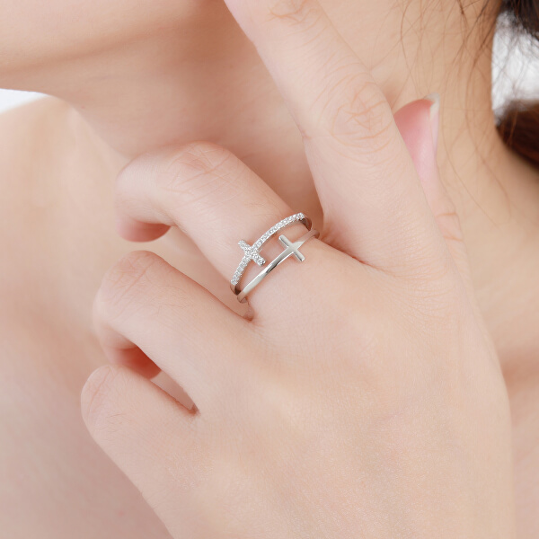 Luxusní dvojitý stříbrný prsten s křížky R00020