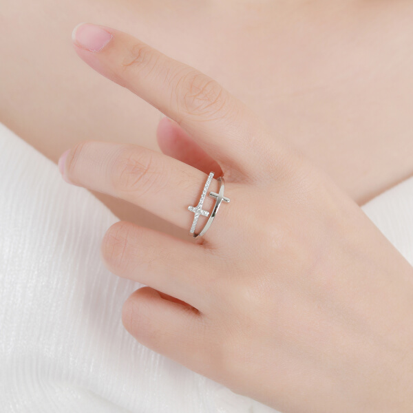 Luxusní dvojitý stříbrný prsten s křížky R00020
