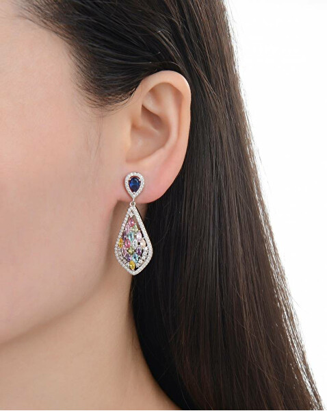 Luxus ezüst fülbevaló színes cirkónium kövekkel E0002074