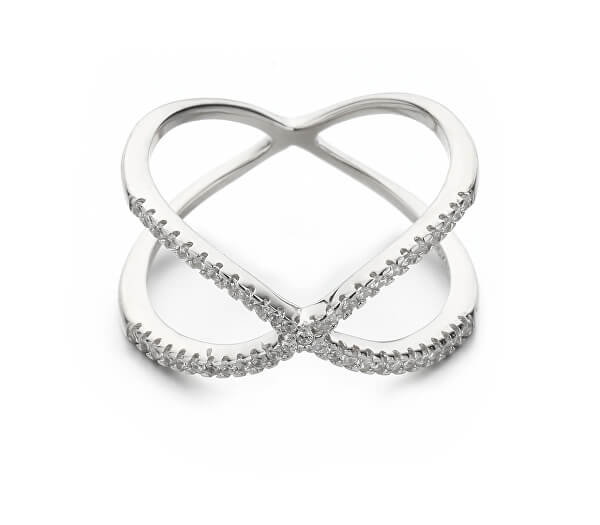 Anello doppio minimalista in argento con zirconi R00021