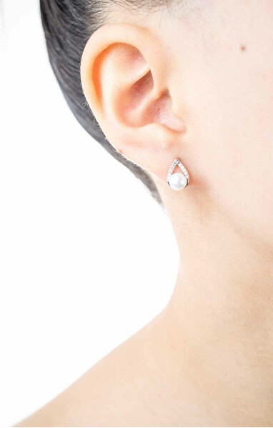 Bájos ezüst fülbevaló gyöngyökkel és cirkónium kővel EP000179