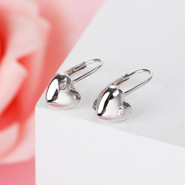 Romantici orecchini a cuore in argento con zirconi E0000557