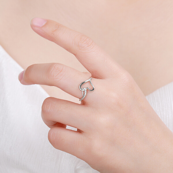 Inel fermecător din argint cu zirconii Inima R00019