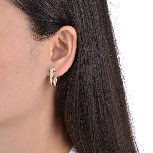 Pozlacené náušnice Had s kubickými zirkony E0004974