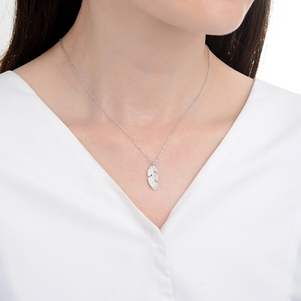 Půvabný stříbrný náhrdelník Pírko N0000521 (řetízek, přívěsek)