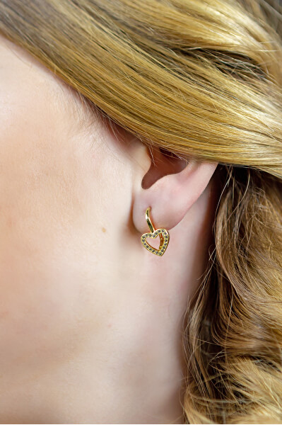 Romantici orecchini placcati oro con zirconi Cuori E0001970