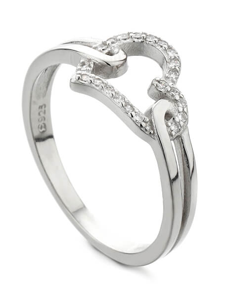 Romantický stříbrný prsten se zirkony Srdce R000210