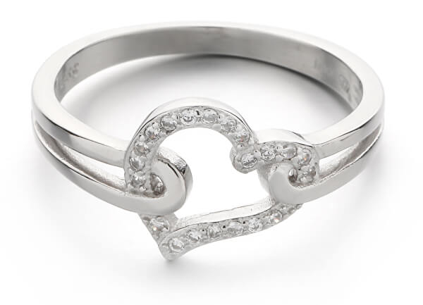 Romantický stříbrný prsten se zirkony Srdce R000210