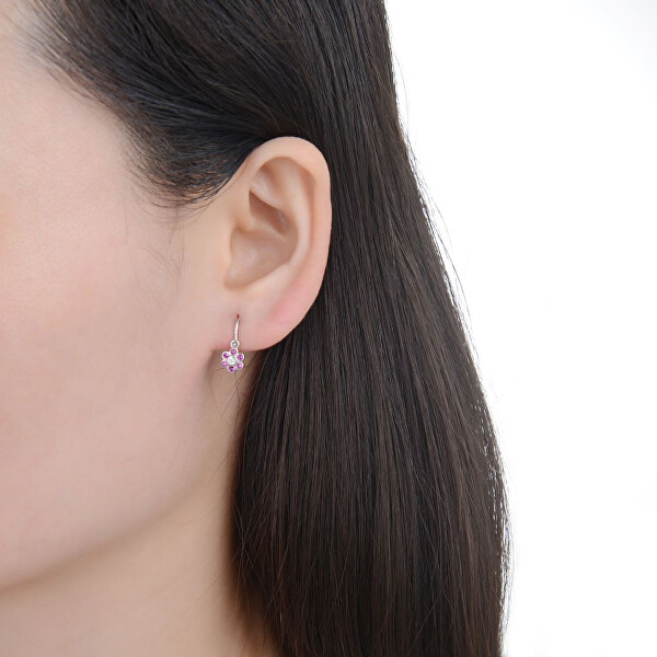 Stříbrné dětské náušnice Kytička se zirkony E0000657