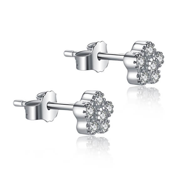 Csillogó ezüst fülbevalók cirkónium  kövekkel Virágok E0000211
