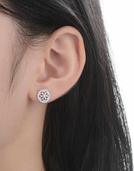 Csillogó ezüst fülbevalók cirkónium kövekkel Virágok E0003008