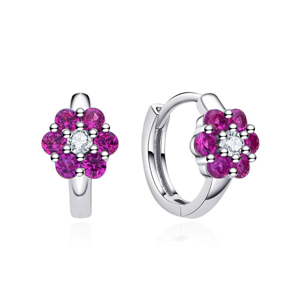 Dětské stříbrné kruhy Květina se zirkony E0004498