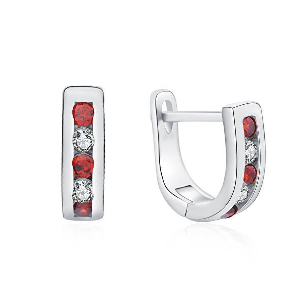 Cercei eleganți din argint cu cristale transparente si roșii E0000177
