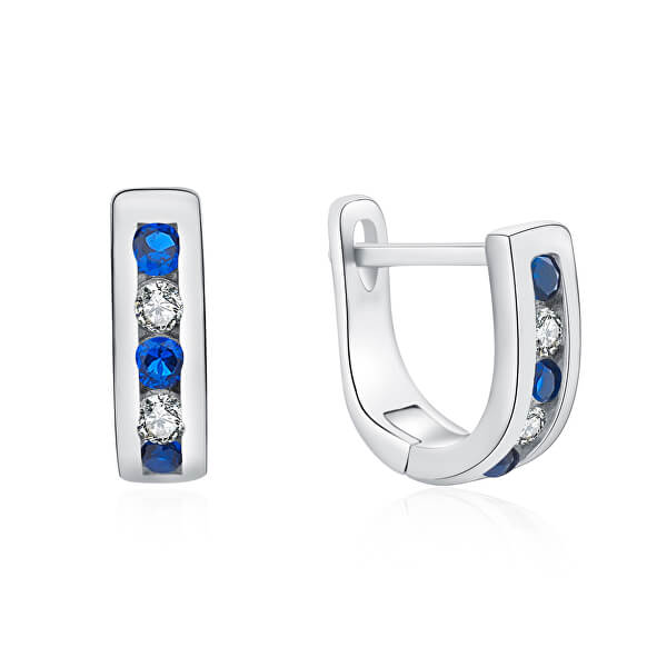 Elegante Silberohrringe mit klaren und blauen Zirkonen E0000207