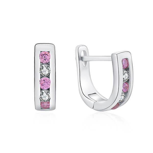 Elegáns ezüst fülbevaló csillogó színtiszta és rózsaszín cirkónium kövekkel E0000176
