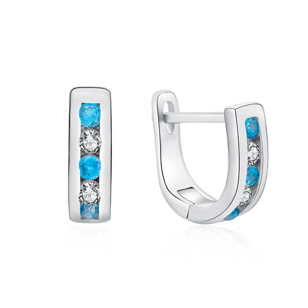 Cercei eleganți din argint cu cristale transparente si albastre E0000179