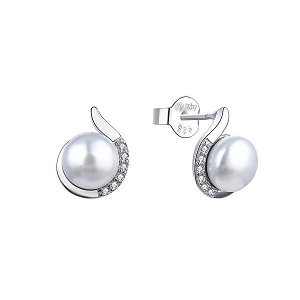 Cercei eleganți din argint cu perle și zirconi E0001852