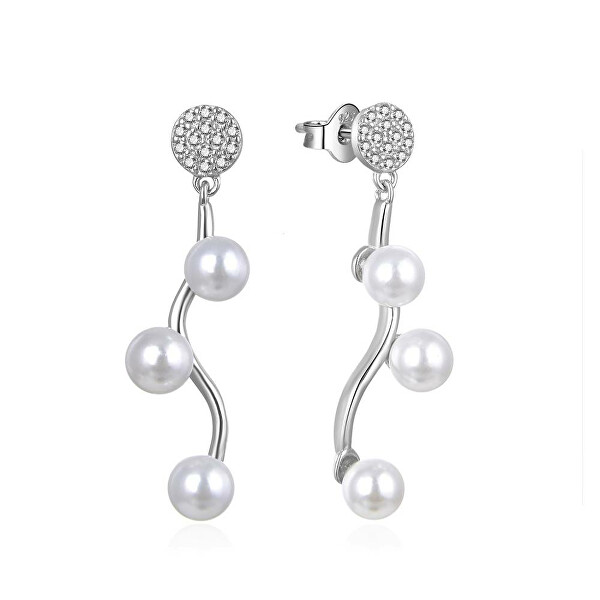 Elegante Silberohrringe mit Zirkonen und synthetischen Perlen E0003098