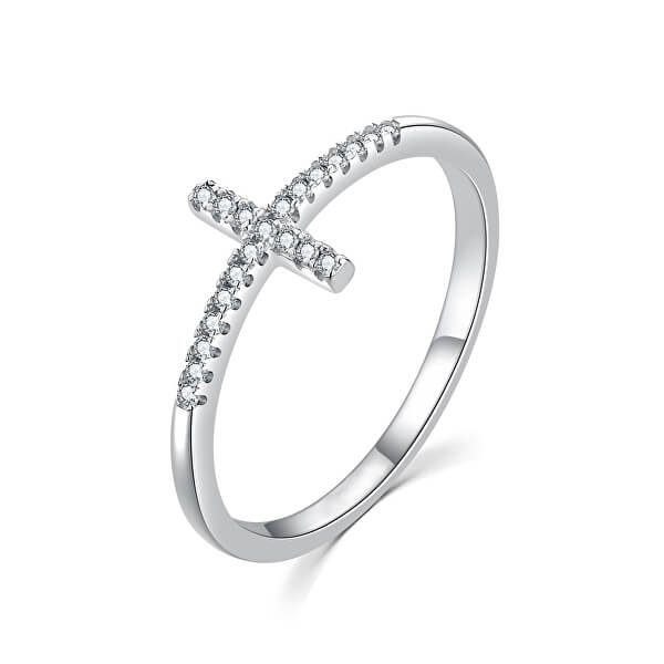 Elegante anello in argento con Croce R00020