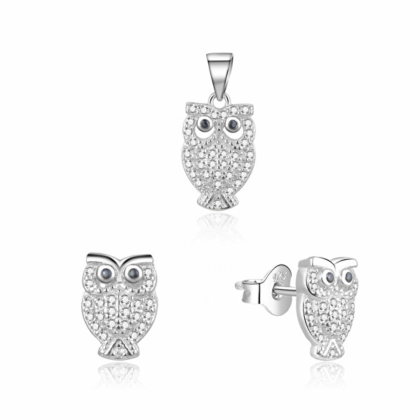 Giocoso set di gioielli in argento Gufi S0000261 (pendente, orecchini)